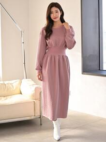 Mulvari Solid Drop Shoulder Sweatshirt Dress - Dusty Pink - View 5