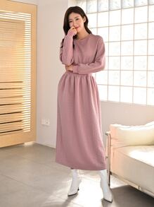 Mulvari Solid Drop Shoulder Sweatshirt Dress - Dusty Pink - View 6