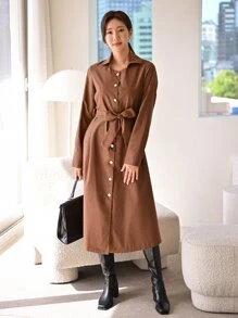 Modelyn Overlay Belted Cape Trench Coat - Coffee Brown - View 7