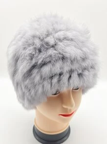 Solid Fluffy Beanie - Grey - View 2