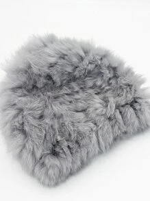 Solid Fluffy Beanie - Grey - View 4