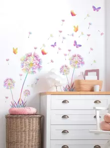 1 件蒲公英和蝴蝶图案墙贴，贴纸，墙贴花，乙烯基贴花，用于家居装饰，春季装饰品让您的家焕然一新，Rama 装饰贴纸 - 彩色 - 查看 4