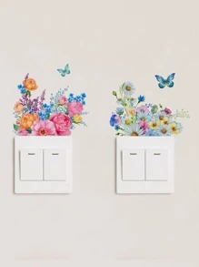 1 件蝴蝶和花卉图案开关插座墙贴，贴纸，墙贴花，家居装饰乙烯基贴花，春季装饰品让您的家焕然一新，Rama 装饰贴纸 - 彩色 - 查看 1