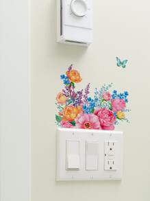 1 件蝴蝶和花卉图案开关插座墙贴，贴纸，墙贴花，家居装饰乙烯基贴花，春季装饰品让您的家焕然一新，Rama 装饰贴纸 - 彩色 - 查看 4