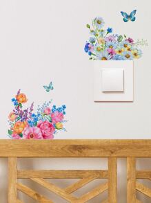 1 件蝴蝶和花卉图案开关插座墙贴，贴纸，墙贴花，家居装饰乙烯基贴花，春季装饰品让您的家焕然一新，Rama 装饰贴纸 - 彩色 - 查看 6