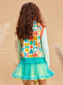Girls Heart Pattern Vest Cardigan - Multicolor - View 2