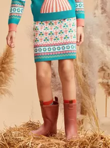 Girls Allover Floral Pattern Knit Skirt - Multicolor - View 1