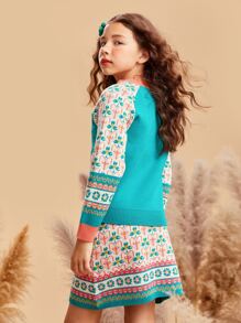 Girls Allover Floral Pattern Knit Skirt - Multicolor - View 2