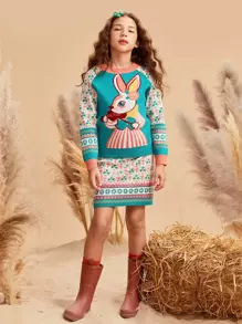 Girls Allover Floral Pattern Knit Skirt - Multicolor - View 3