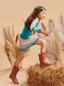 Girls Allover Floral Pattern Knit Skirt - Multicolor - View 4