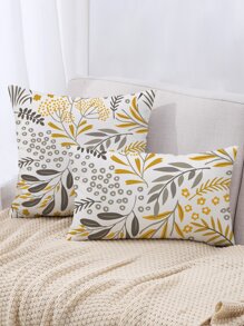 1pc Leaf Print Cushion Cover Without Filler - Multicolor - View 1