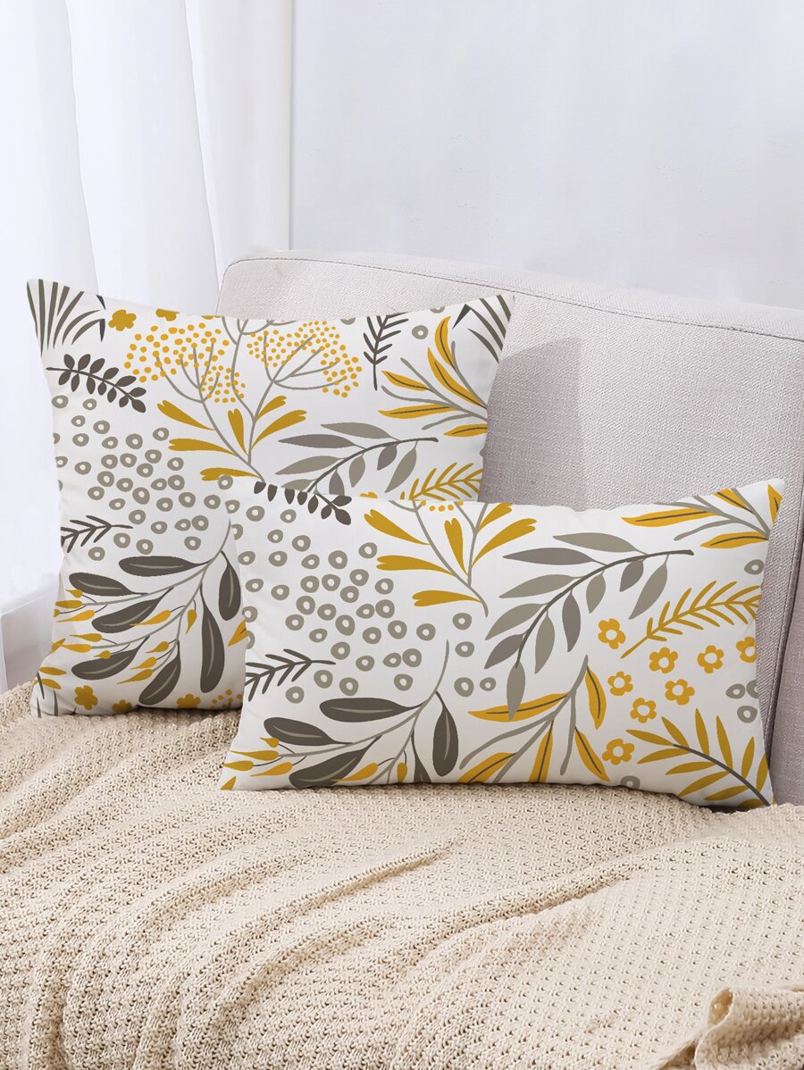 1pc Leaf Print Cushion Cover Without Filler - Multicolor - View 1