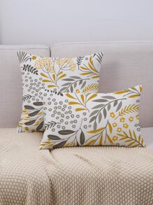 1pc Leaf Print Cushion Cover Without Filler - Multicolor - View 3