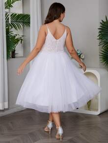 Đầm Plus Size Nghề thêu Dây kéo màu trơn Hấp dẫn - trắng - Xem 7