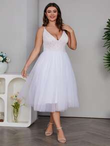 Đầm Plus Size Nghề thêu Dây kéo màu trơn Hấp dẫn - trắng - Xem 8