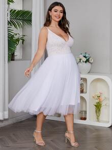 Đầm Plus Size Nghề thêu Dây kéo màu trơn Hấp dẫn - trắng - Xem 10