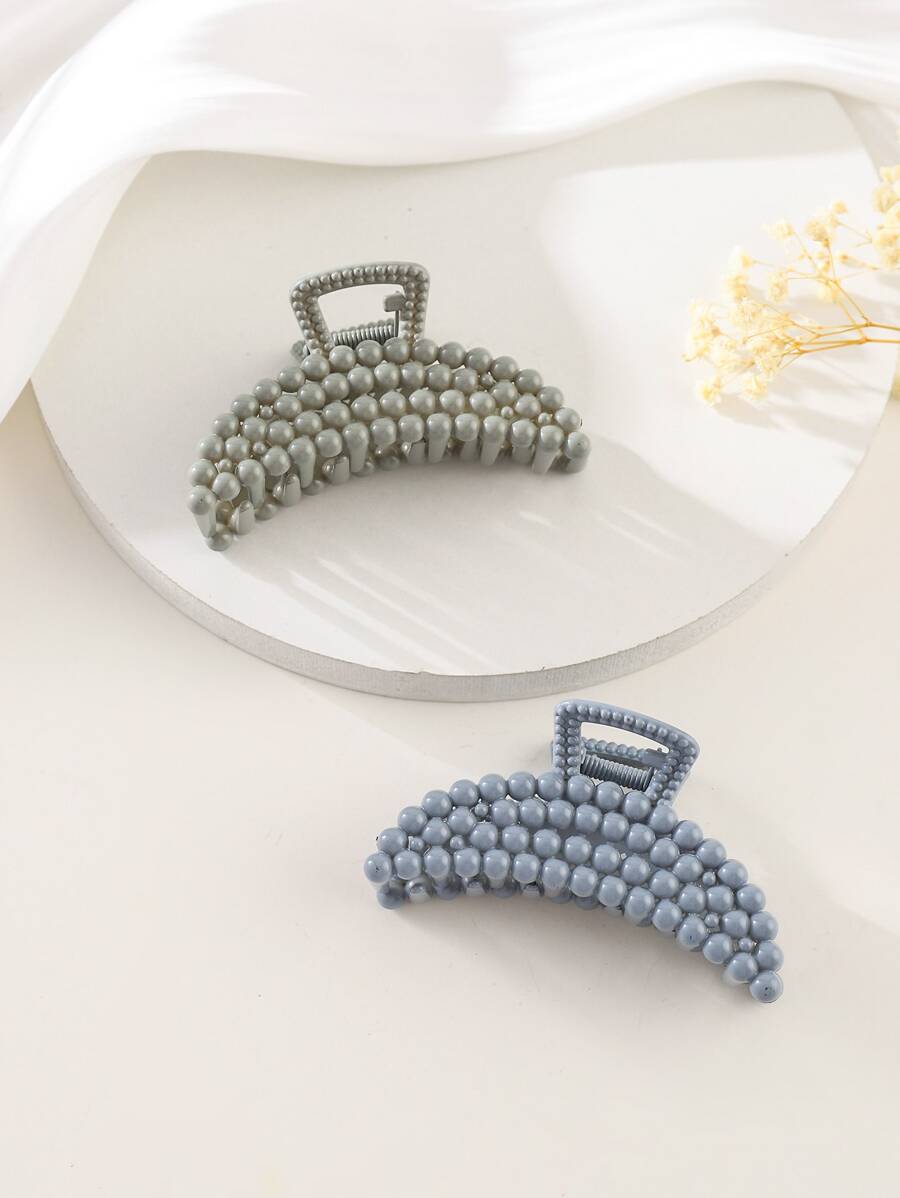 2pcs Beaded Moon Design Hair Claw - Multicolor - View 1