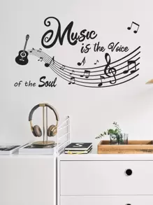 1pc Musical Note & Slogan Graphic Wall Sticker - Black - View 1