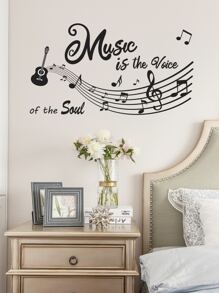 1pc Musical Note & Slogan Graphic Wall Sticker - Black - View 2