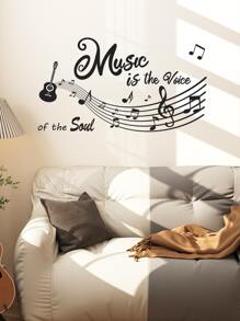 1pc Musical Note & Slogan Graphic Wall Sticker - Black - View 3