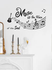 1pc Musical Note & Slogan Graphic Wall Sticker - Black - View 5