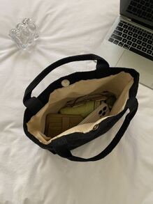 Letter Patch Decor Shopper Bag - Black - View 5