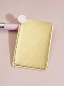 1 gương trang điểm bỏ túi mini bằng thép không gỉ màu vàng PU cho chuyến đi - Vàng - Xem 7