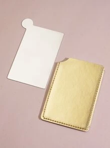 1 gương trang điểm bỏ túi mini bằng thép không gỉ màu vàng PU cho chuyến đi - Vàng - Xem 4