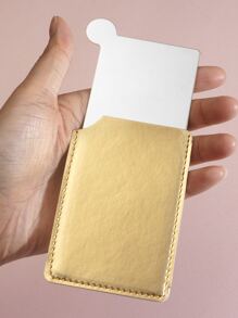 1 gương trang điểm bỏ túi mini bằng thép không gỉ màu vàng PU cho chuyến đi - Vàng - Xem 8