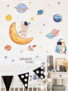1pc Planet & Spaceman Pattern Wall Sticker Gift For Friends E-I-D - Multicolor - View 1