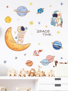 1pc Planet & Spaceman Pattern Wall Sticker Gift For Friends E-I-D - Multicolor - View 2