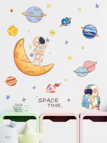 1pc Planet & Spaceman Pattern Wall Sticker Gift For Friends E-I-D - Multicolor - View 3
