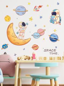 1pc Planet & Spaceman Pattern Wall Sticker Gift For Friends E-I-D - Multicolor - View 4