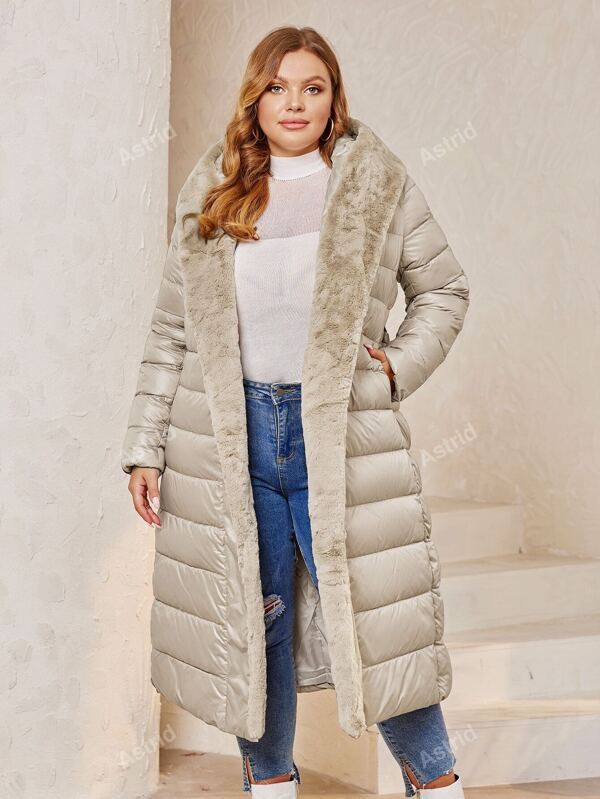 Astrid Abrigo acolchado con capucha y ribete de felpa, para invierno