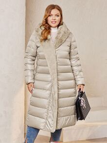 Astrid Plus Fuzzy Trim Hooded Padded Coat, For Winter - Beige - View 4