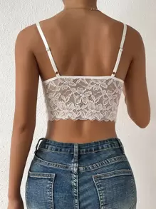 Chiquease Solid Criss Cross Crop Lace Cami Top For Holiday Party Clothes - White - View 2