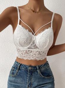 Chiquease Solid Criss Cross Crop Lace Cami Top For Holiday Party Clothes - White - View 6