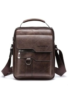 WEIXIER Mini bolso cuadrado gráfico con letras para hombre, bolso de hombro de Pu multifuncional de viaje de gran capacidad para hombre