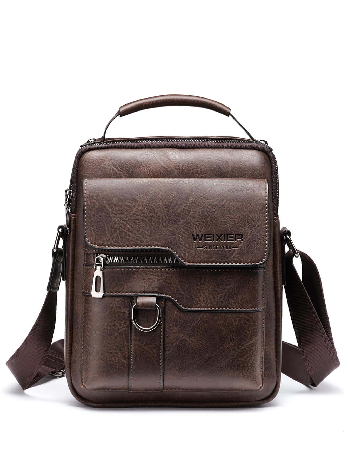 WEIXIER Mini bolso cuadrado gráfico con letras para hombre, bolso de hombro de Pu multifuncional de viaje de gran capacidad para hombre