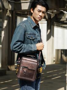 WEIXIER Mini bolso cuadrado gráfico con letras para hombre, bolso de hombro de Pu multifuncional de viaje de gran capacidad para hombre