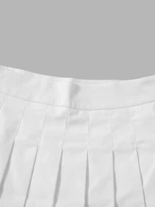 ROMWE Kawaii Solid Contrast Lace Pleated Skirt - White - View 4