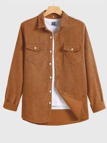 Manfinity Homme Men 1pc Corduroy Flap Pocket Button Front Shirt