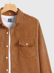 Manfinity Homme Men 1pc Corduroy Flap Pocket Button Front Shirt