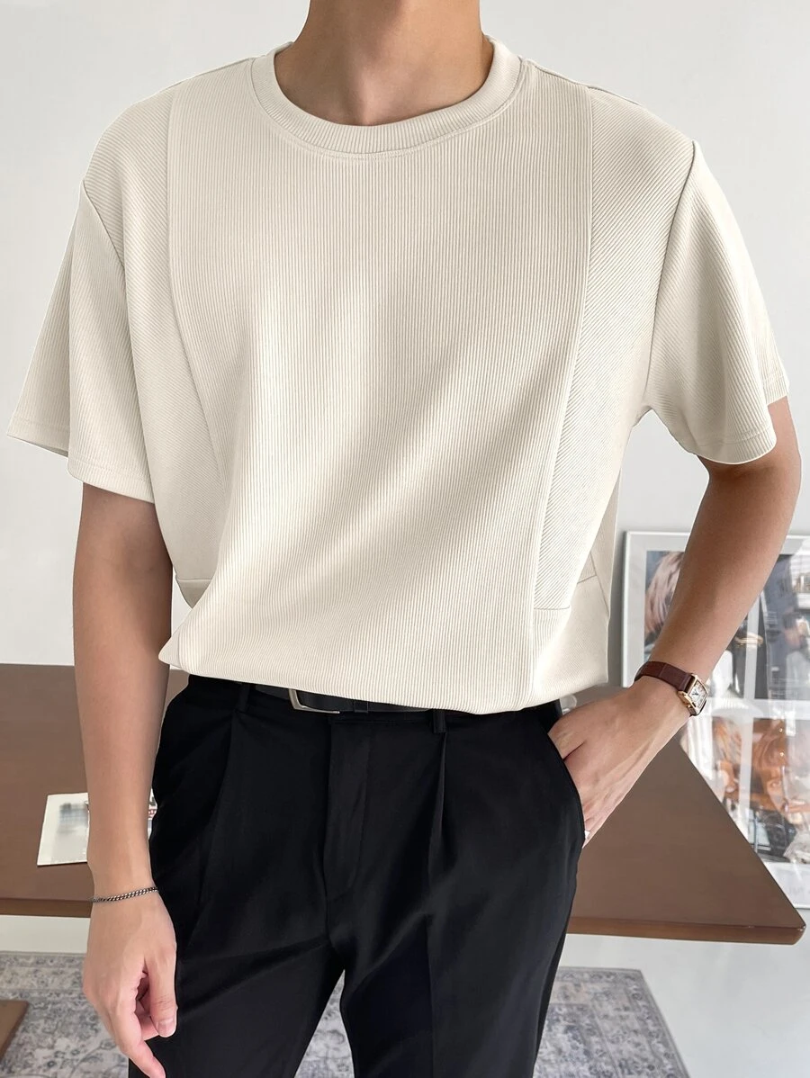 DAZY uomo Maglietta monocolore a costine - Beige - Visualizzare 1