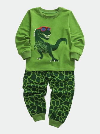 Chicos Conjunto de pijama pantalones con top con estampado de dinosaurio