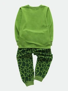 男孩恐龍印花上衣和褲子睡衣套裝 - 綠色 - 查看 2