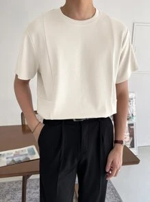 DAZY uomo Maglietta monocolore a costine - Beige - Visualizzare 5