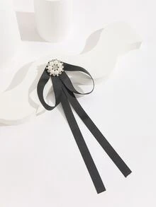 Rhinestone & Faux Pearl Decor Bow Tie - Black - View 3