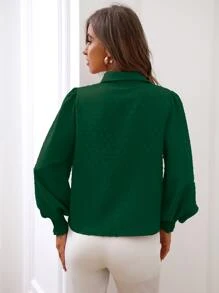 SHEIN Frenchy 圓點打褶燈籠袖襯衫 - 墨綠色 - 查看 2