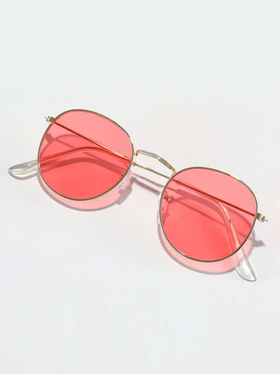 1 Pair Unisex Retro Metal Frame Red Round Fashion Glasses, Suitable For Sports, Travel, Music Festival, Sports Style, Driving, Festival Outfit, Beach, Outings, Summer Accessories, Holiday, Family Outing, Elegant Attire, Street Style Accessory, Party, Outdoor Activities, Street Style, Fishing, Vacation - Red - View 1
